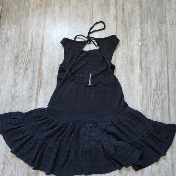 Anthropologie Knit Tiered Mini Dress Tie Back Sleeveless Black Stretchy Sz XS - Picture 8 of 9